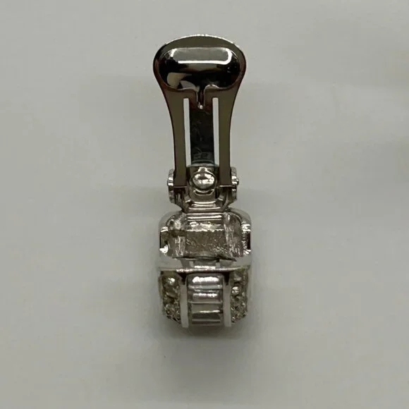 Christian Dior Vintage Clip-On Earrings With Rhinestones & Silver-Tone Metal - Picture 6 of 16
